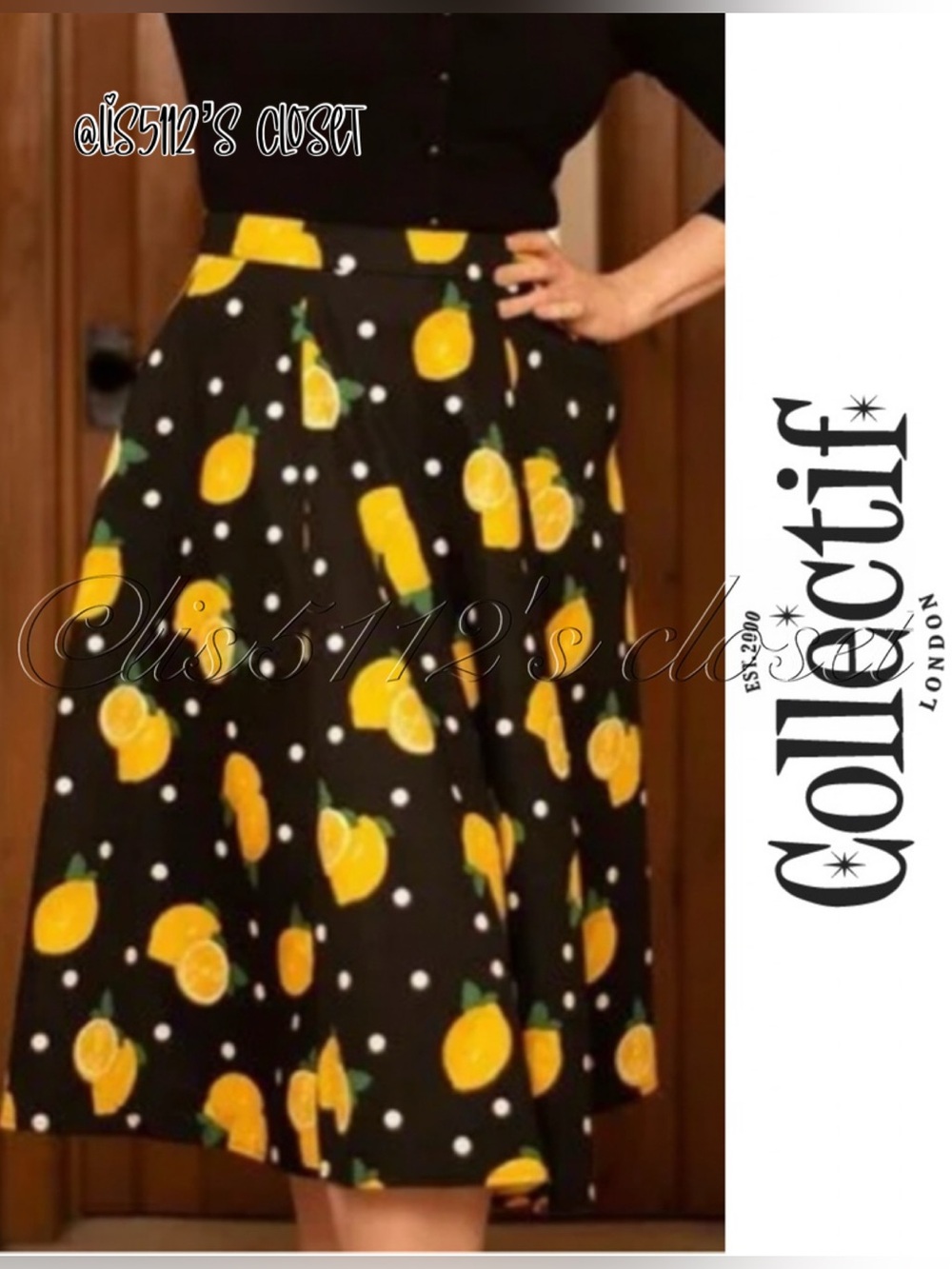 Collectif Retro Matilde Lemons Polka Dot Skirt Sz US 18 // UK 22